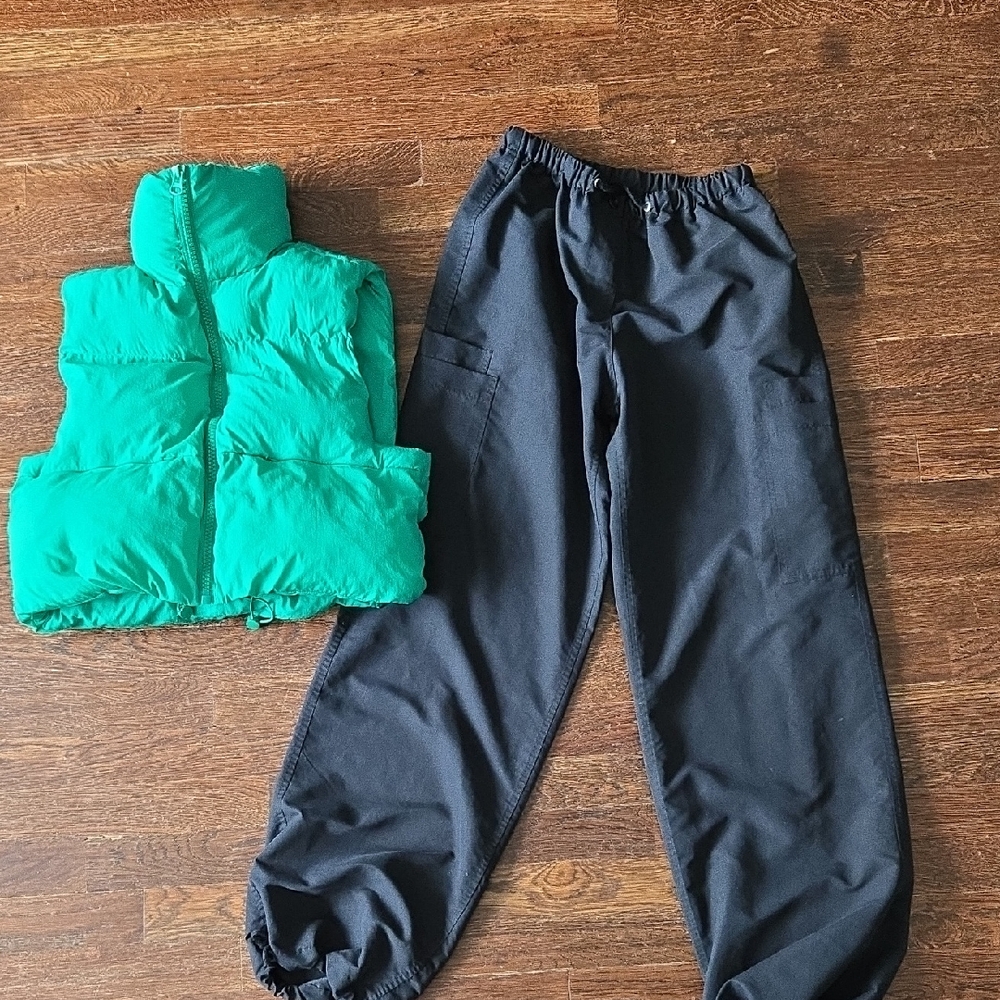 Hip-Hop Dance Costume Black Weissman Pants With Green Puff Vest
